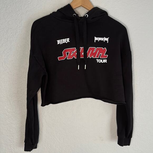 Justin Bieber Purpose Tour Crop Black Hoodie Concert Graphic Sweatshirt Y2K - Picture 1 of 6